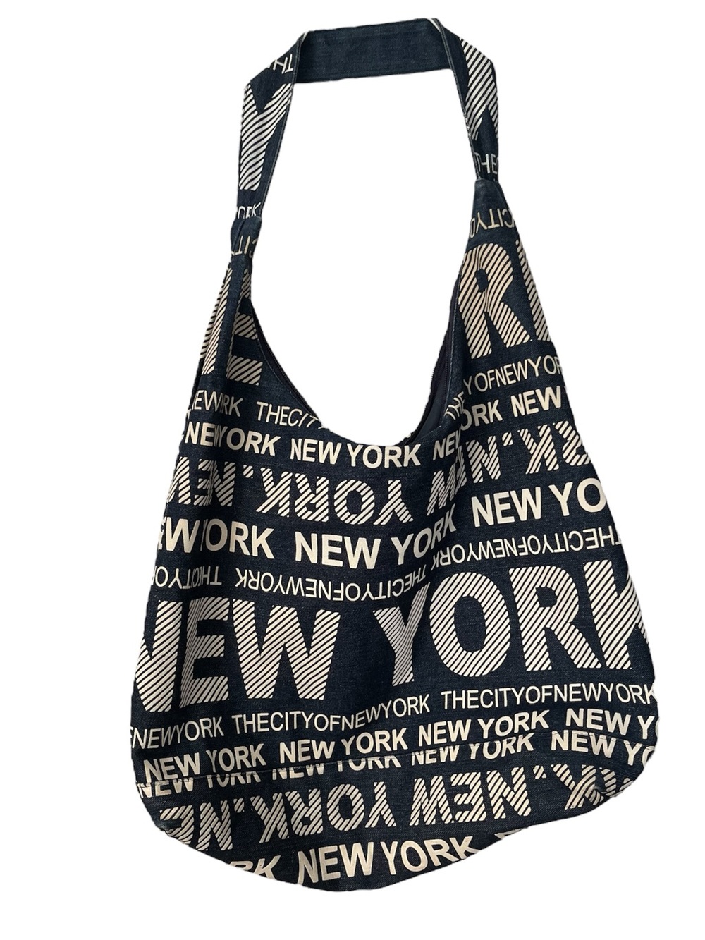 New York Graphic Navy and Cream Slouchy Shoulder Bag
